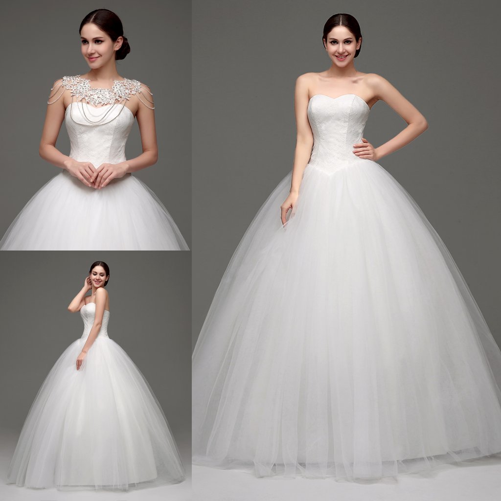 

In Stock Ball Gown Wedding Dresses with Free Shoulder Chain 100% Real Photos Sweetheart Victorian Princess Wedding Gowns Cheap Bridal Dress, Ivory