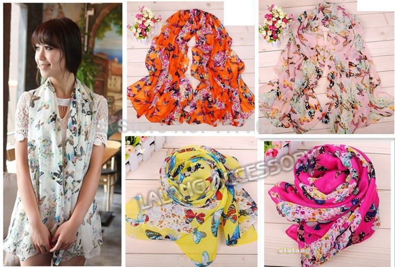

Hot !!!1pcs Fashion Butterfly scarf women's scarf long shawl spring silk pashmina chiffon infinity scarf free shipping bz671642