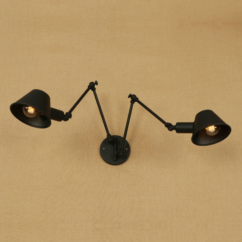 American retro double head black wall lamp restaurant coffee shop office lighting study bedroom bedside adjustable wall lamps-image-406203524