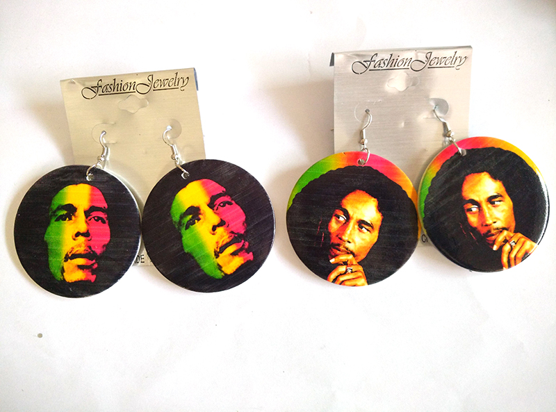 

5pairs/lot 2015 Newest Bob Marley Wooden Earrings, Silver