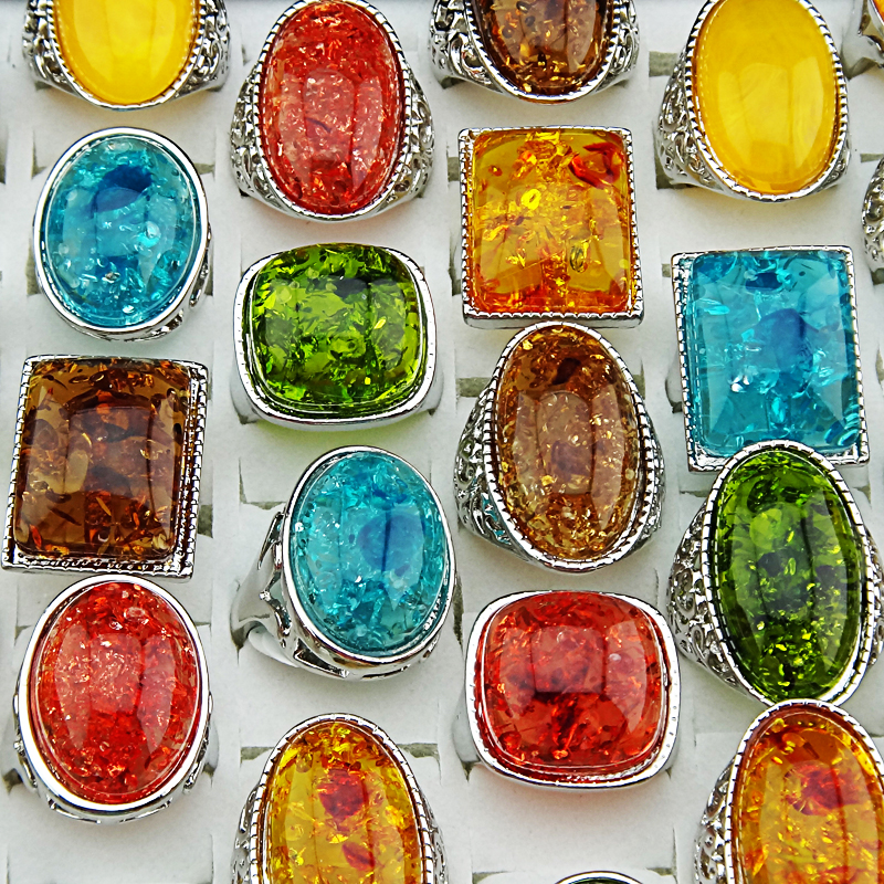

2016 New Arrival Charms 10pcs Mix Big Amber Silver Fashion Womens Mens Rings Wholesale Jewelry Lots Freeshipping A038