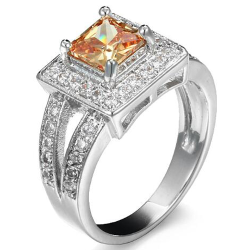 

12 pcs Luckyshine NEW 925 Silver Rings Square Morganite Champagne Color Rings For Women Men Wedding Rings Zircon