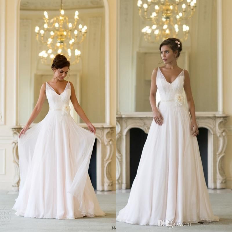 

Naomi Neoh 2015 Greek Style Wedding Dresses V Neck Chiffon Summer Beach Wedding Gowns Sweep Train Handmade Flower Sash Grecian Bridal Dress, Same as image
