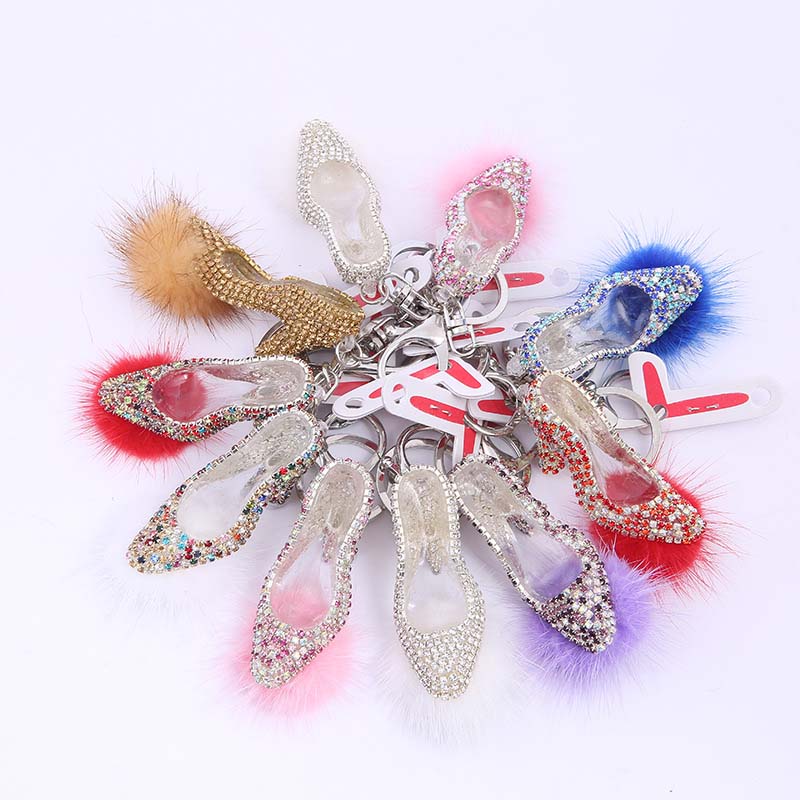 

Fashion 3D Shoes Keychains Novelty High-heel Shoes Key Chains Purse Handbag Charms Rhinestone Decor Sandal Keyring Gifts