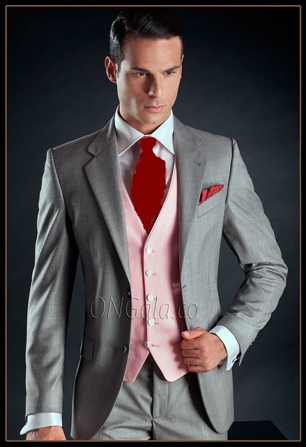 

Classic Style Two Button Light Grey Groom Tuxedos Notch Lapel Groomsmen Best Man Blazer Mens Wedding Suits (Jacket+Pants+Vest+Tie) H:620, Same as image