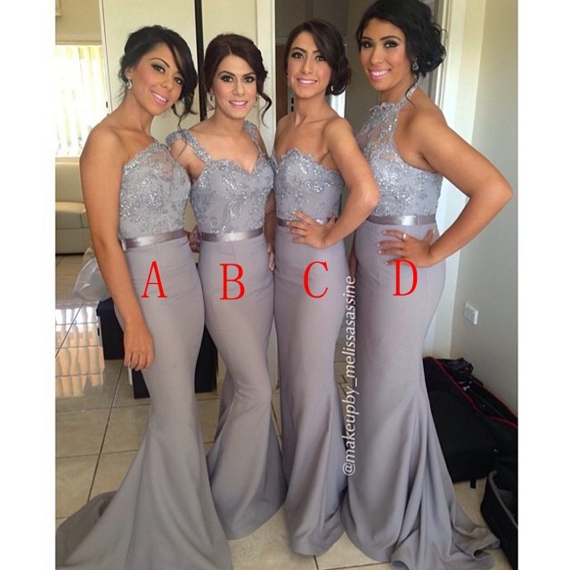 

Mix Match Long Bridesmaid Dresses 2019 Mermaid Lace Court Train Wedding Party Dresses Custom Made Maid Of Honor Gowns
