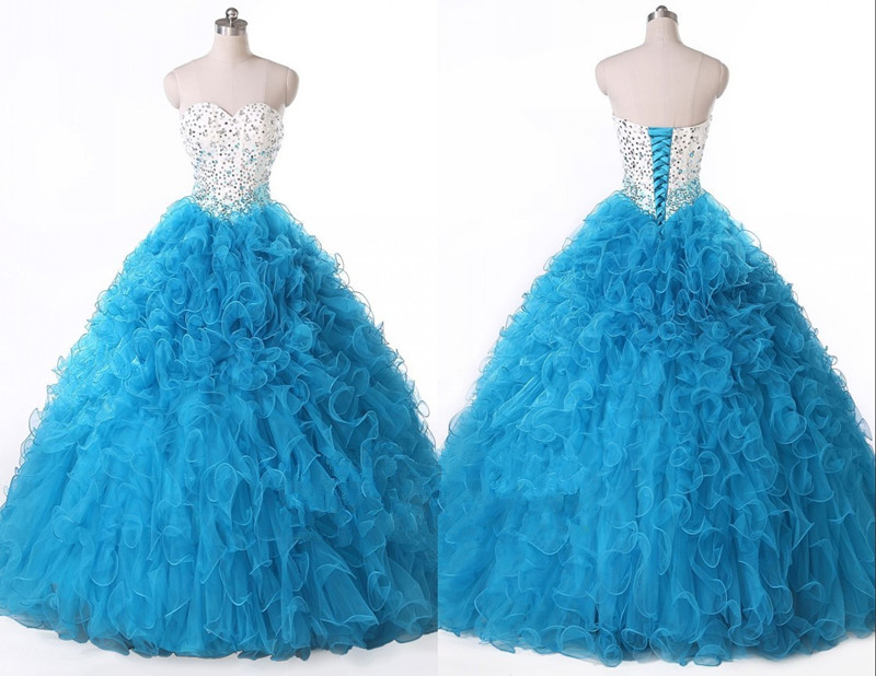 

2016 High Quality Ball Gown Blue Quinceanera Dresses Sweetheart Beading Crystal Prom Party Sweet 16 Dress Vestidos De 15 Dresses WD221, Champagne