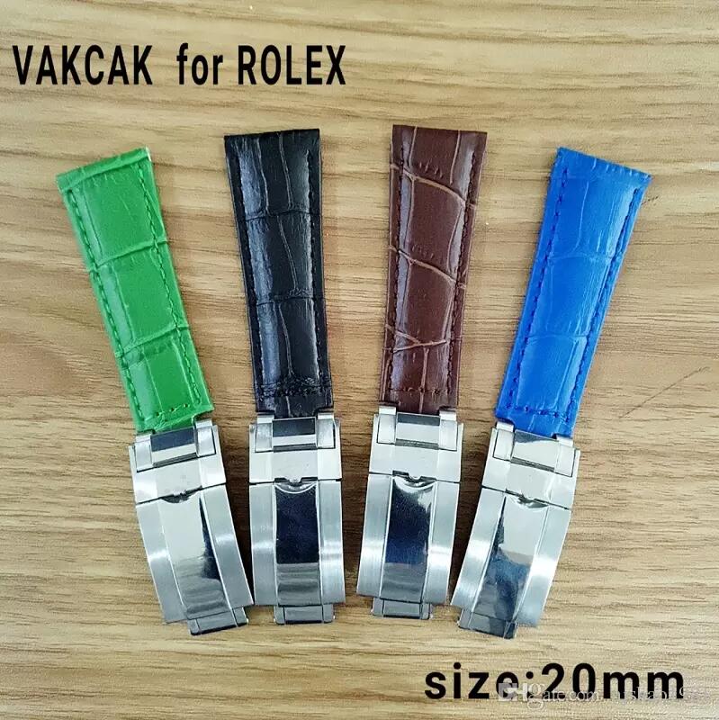 

20mm quality strap for Rolex SUB/GMT genuine leather strap durable watch accessories with silver original steel buckle watchess