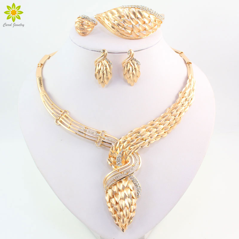 

Crystal Jewelry Sets Fine African Beads Necklace Bracelet Earrings Rings Set CZ Diamond Wedding Gold Plated Bridal Accessories