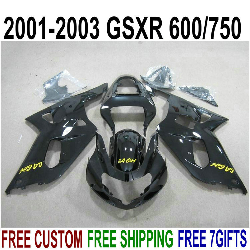 

Free shipping fairing kit for SUZUKI GSXR600 GSXR750 2001-2003 K1 GSX-R 600/750 01 02 03 all black plastic fairings set XA79, Same as the picture shows