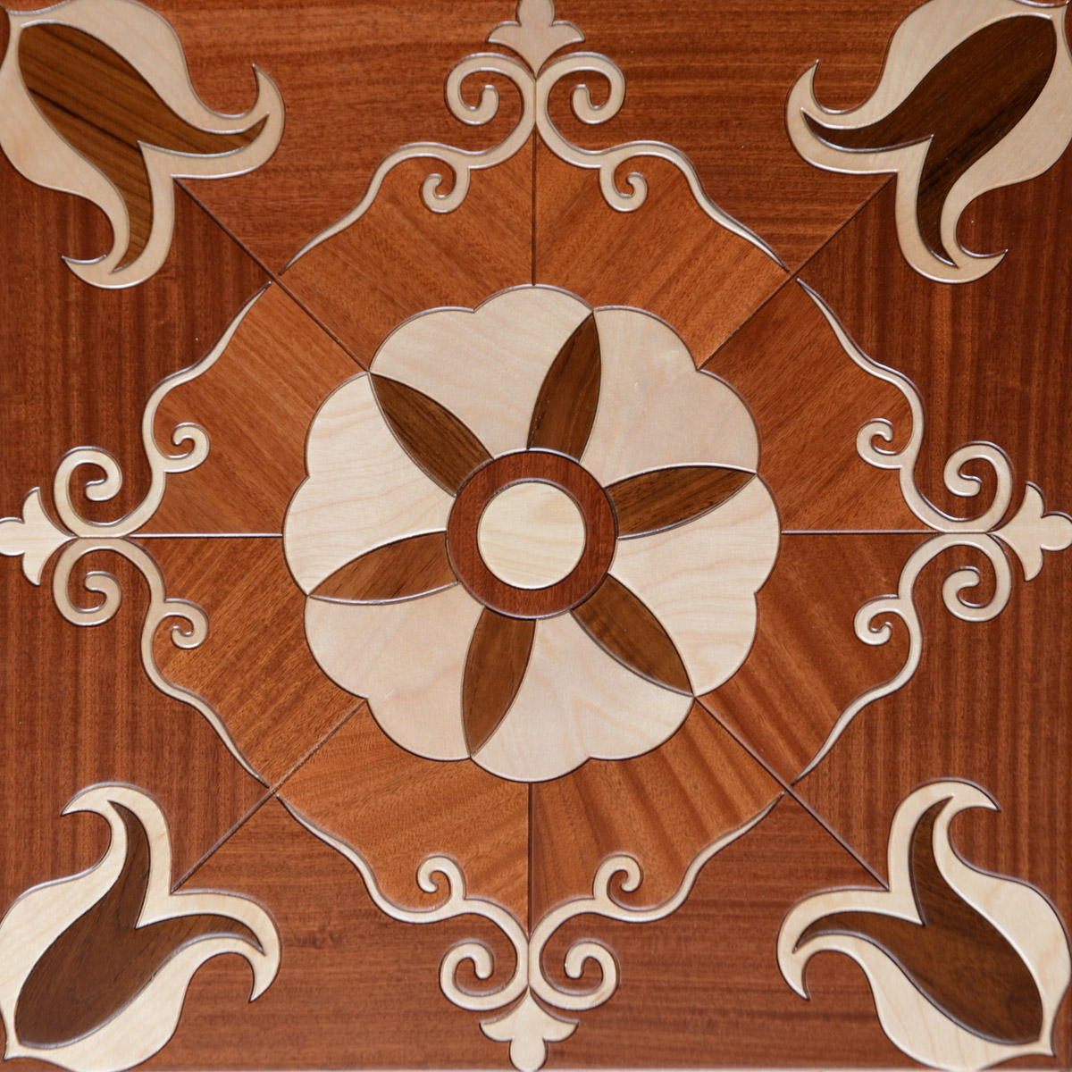 Red Color Balsamo Teak wood floor marquetry medallion inlaid flooring home decor interior wallpaper panels tile art cladding carpet wooden-image-254530423