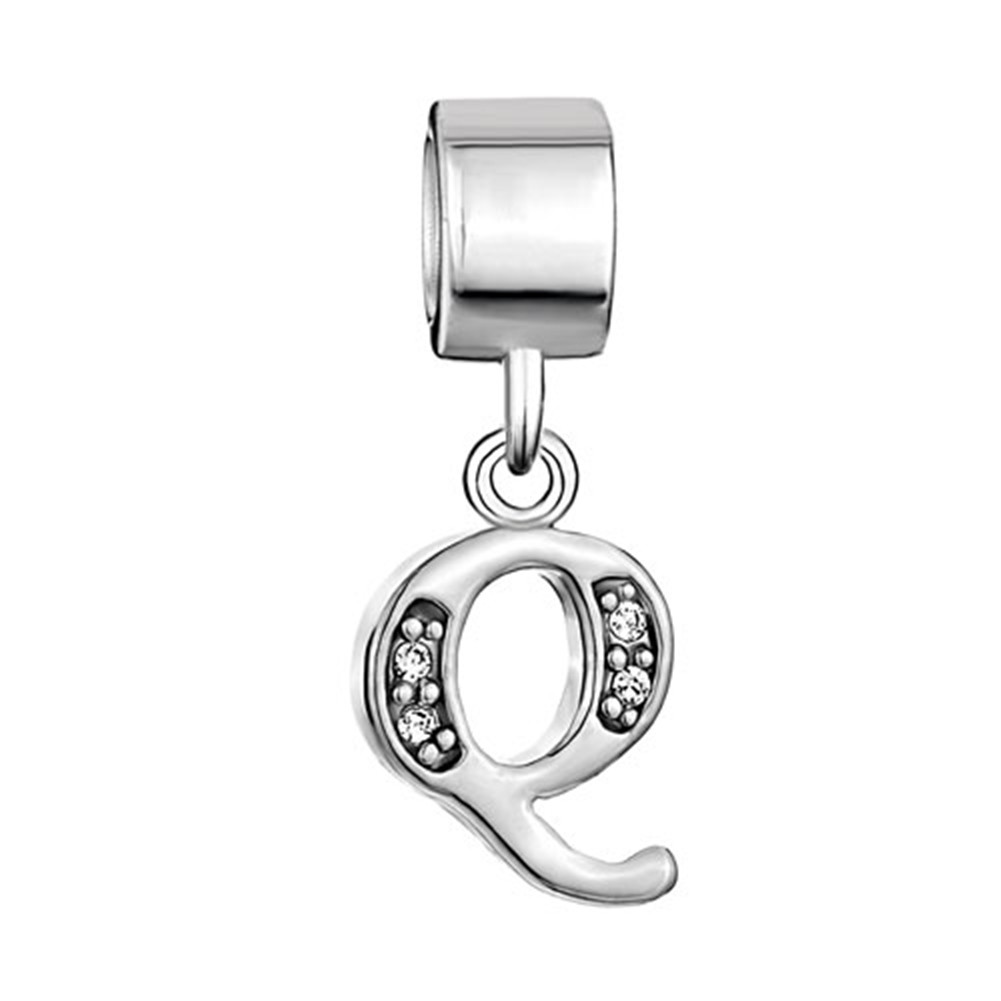

Pandora style crystal Q R S T U V W X Y Z alphabet letter dangle bead metal initial charm for beaded bracelet, Black