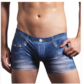 

Mens Underwear Fashion Fake Jean Denim Blue Design Underpants Sexy Male Boxers Clothing Accessories, Dark blue