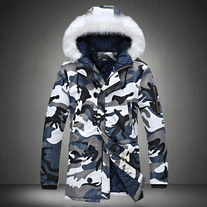 

Fall-Fashion camouflage parka men medium-long Men' Clothing thickening cotton-padded winter jacket men with fur a hood, Army green