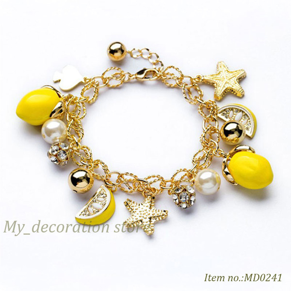 OL style fashion fish star and lemon design cheap price charms and bracelets women crystal bracelet beautiful gift box