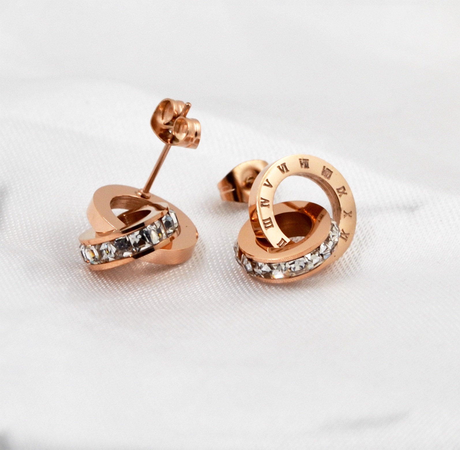

316L Stainless Steel litter squair crystal stud earrings love earrings for women rose gold fine jewelry wholesale price, Golden;silver