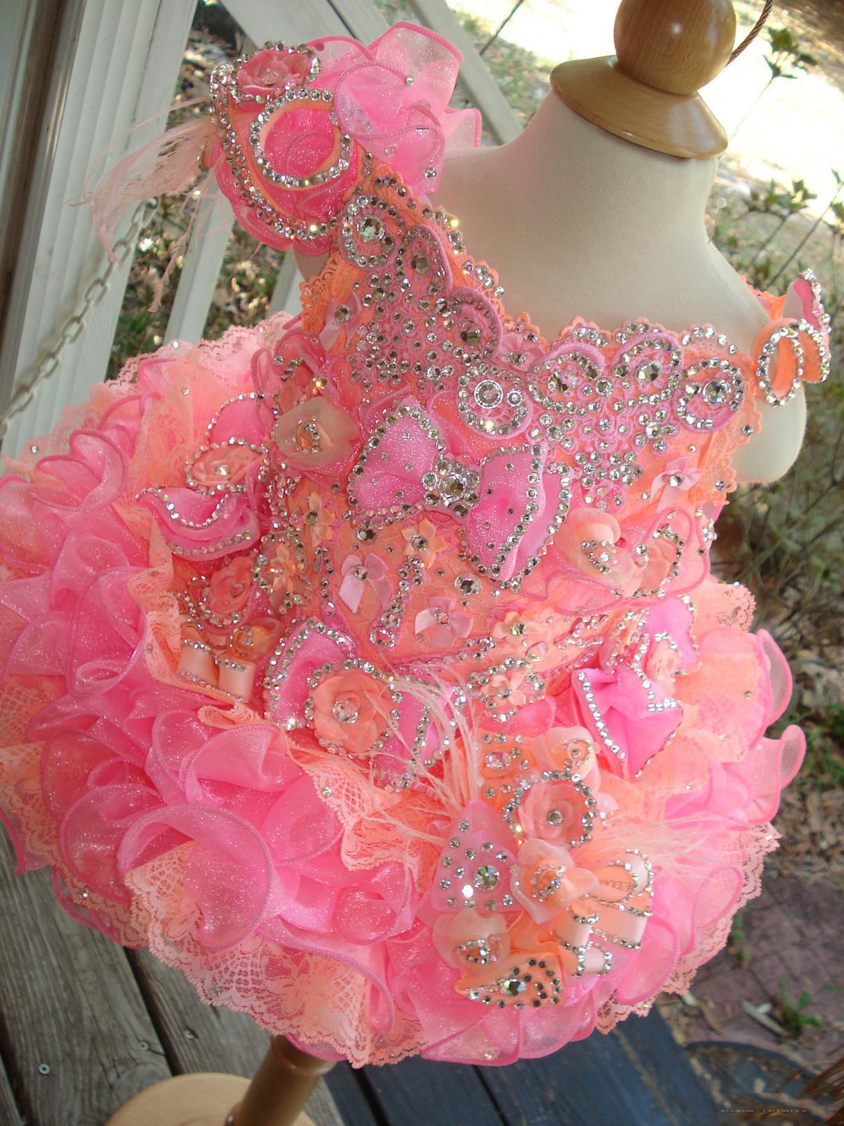 

2021 Little Girls Pageant Dresses Rhinestones Beaded Handmade Flowers Toddler Glitz Mini Cupcake Gorgeous Flower Girl Dresses Lovely, Ivory