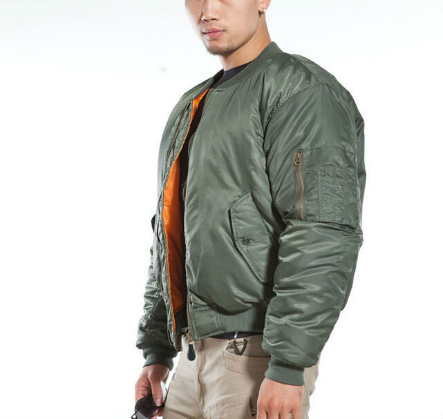 

Fall-Mens U. Army Classic Bomber Flight Jacket Pilot jacket Tactical Jacket Orange Lining For Rescue Purpose, Black