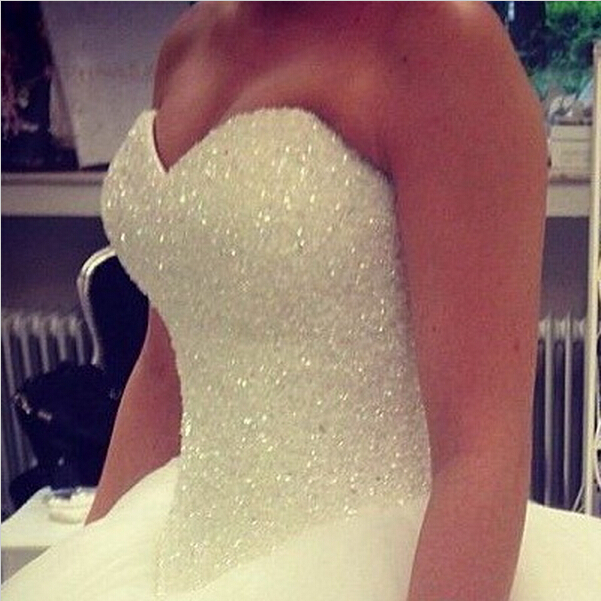 

2018 White /Ivory Wedding Dress Ball Gown With Beading Lace-Up Vestidos De Noiva Tulle Floor-Length Bridal Gowns QS34
