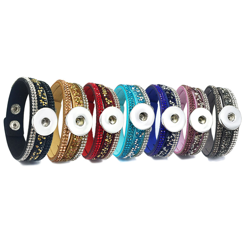

Rock style 7 colors 226 Korean velvet Rhinestone Retro fashion Charm Link Bracelet Snap Button Jewelry For Women Men fit 18mm button
