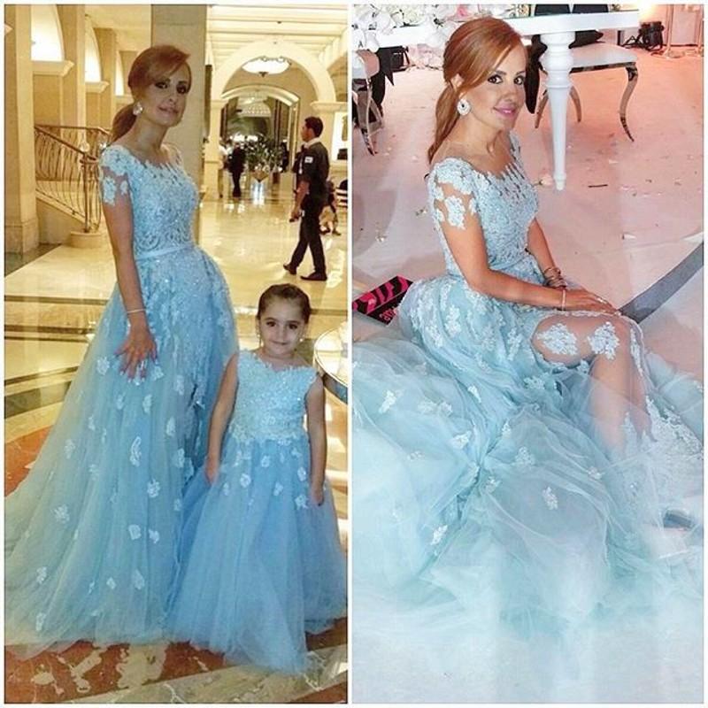 

Cute Flower Girl Dress Sky Blue Sheer Neck Tiered Applique Lace A Line Tulle Floor Length Kid Girl's Pegeant Dresses Formal Party, Orange