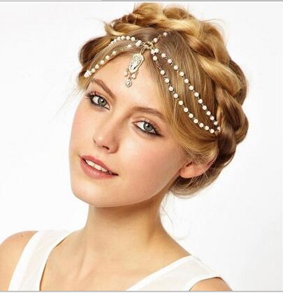

Fashion Wedding Bridal Hair Accessories for Women Metal Beaded Pearl Head Chain Indian Hair Jewelry Women Bridal Crown Ornaments HT15