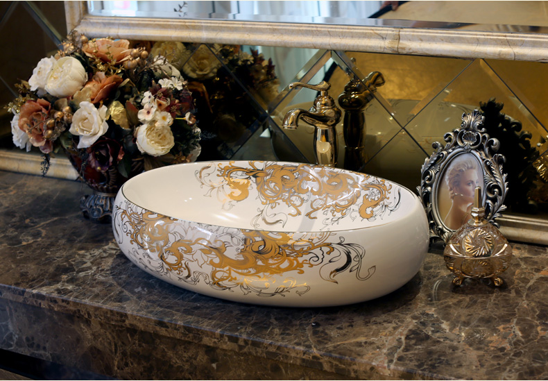 Bathroom Superior Ceramic Counter Top Sink Oval Wash Basin Porcelain Hand Painted Cloakroom Art Vessel Sinks jy-002-image-371935763