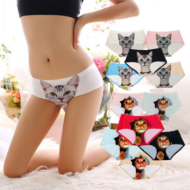 

Ladies Underwear Cute 3D Cat Panties Sexy Mid Waist Underwear Comfort Briefs Animal Panties For Women Nylon Panties Gifts, Mixed color