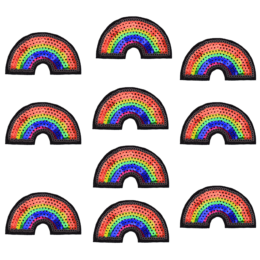 

10PCS Sequined Rainbow Patch for Clothing Bags Iron on Embroidery Patches for Jeans DIY Fabrics for Patchwork Sew on Sequins, Black