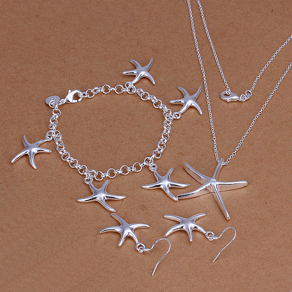 

High grade 925 sterling silver The three-piece Starfish jewelry set DFMSS124 brand new Factory direct 925 silver necklace bracelet earring, Black