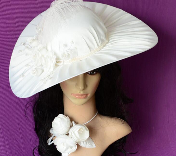 

Lace Dress Hat Handmade Korean Satin Hats Fashion Trend Women White Bride Headdress Studio hair wedding Dress Accessories