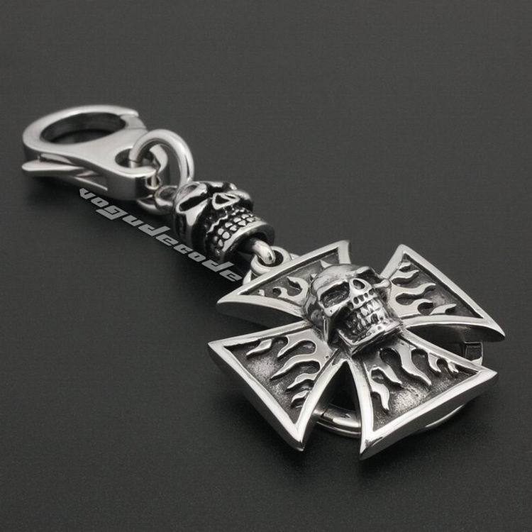 Unique 316L Stainless Steel Flame Skull Mens Biker Rocker Keychain 6R002KC