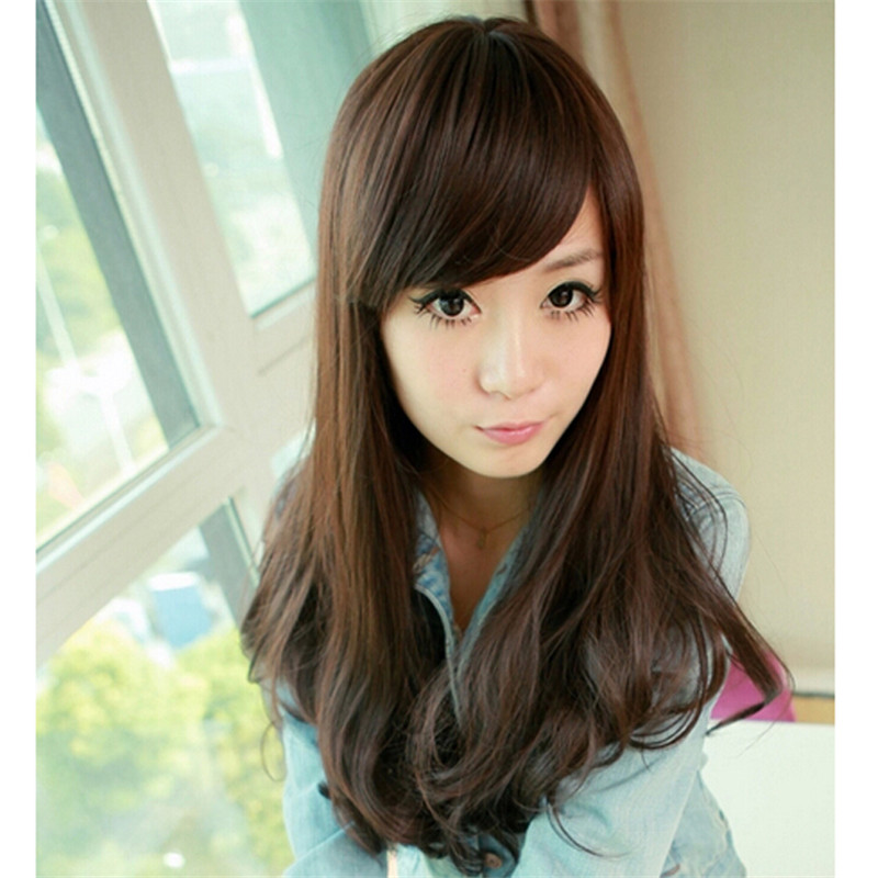 

WoodFestival medium length wig brown long wavy synthetic hair wigs black high temperature women, Dark brown