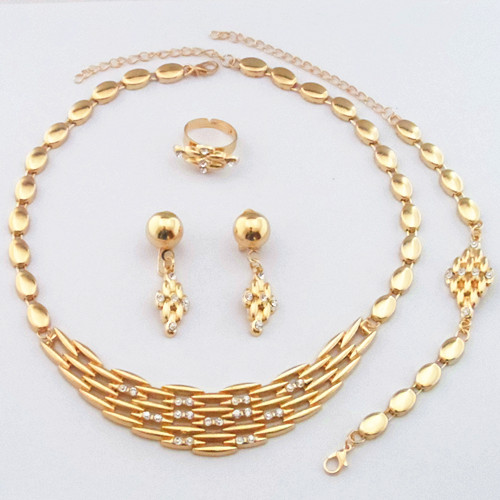 

Dubai 24K Gold Plated Luxury Necklace Jewelry Sets Wedding Bridal Necklace Earrings Bracelet Ring 742, Goden