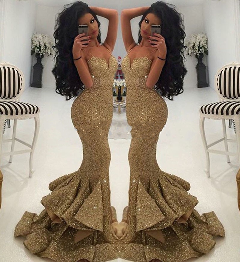 

African Bling Gold Sequin Mermaid Trumpet Prom Dresses 2019 Sweetheart Sweep Train Split Long Party Pageant Formal Evening Gowns Custom made, Fuchsia
