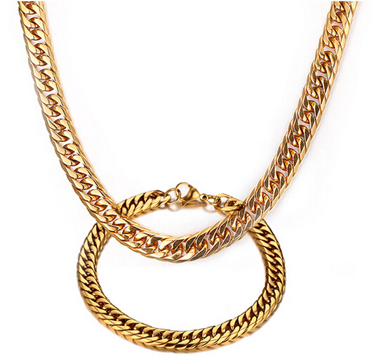 

New Arrival High Grade Popular Men's Best Gift 316L stainless steel Gold Close Curb Link Chain necklace + bracelet Jewelry Set