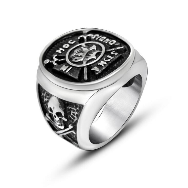 

Men's Stainless Steel Pirate Skull Signet Ring, Golden;silver