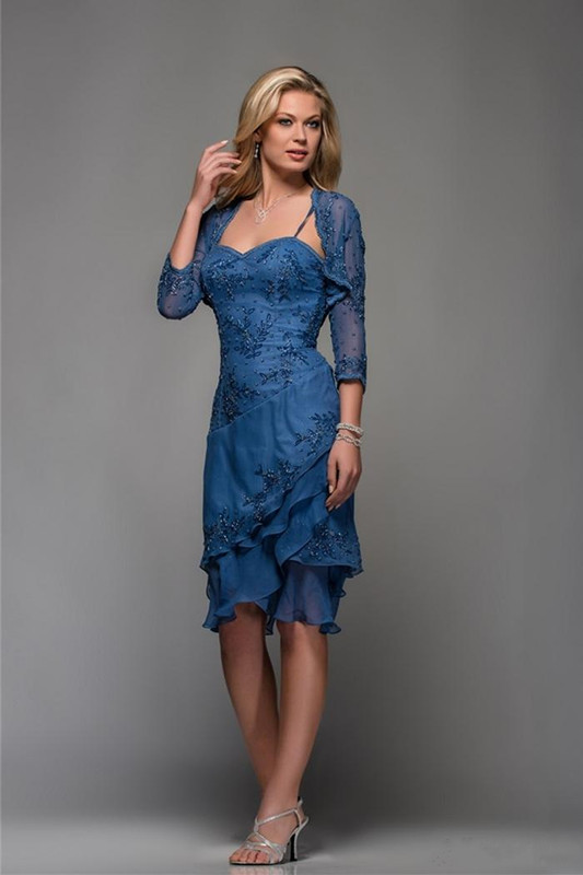

Custom Made Mother of the Bride Dresses With Long Sleeves Jacket Mothers Dress Plus Size Applique Knee-length Beads Wedding Party Gowns, Black;red