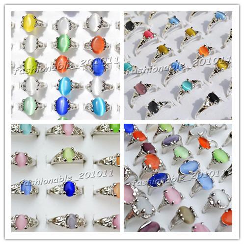 

4style Colourful Natural Cat Eye Gemstone Stone Silver Tone Women's Rings New Jewelry 100pcs/lot [R0010*25+R0029*25+R0009*25+R0135*25]