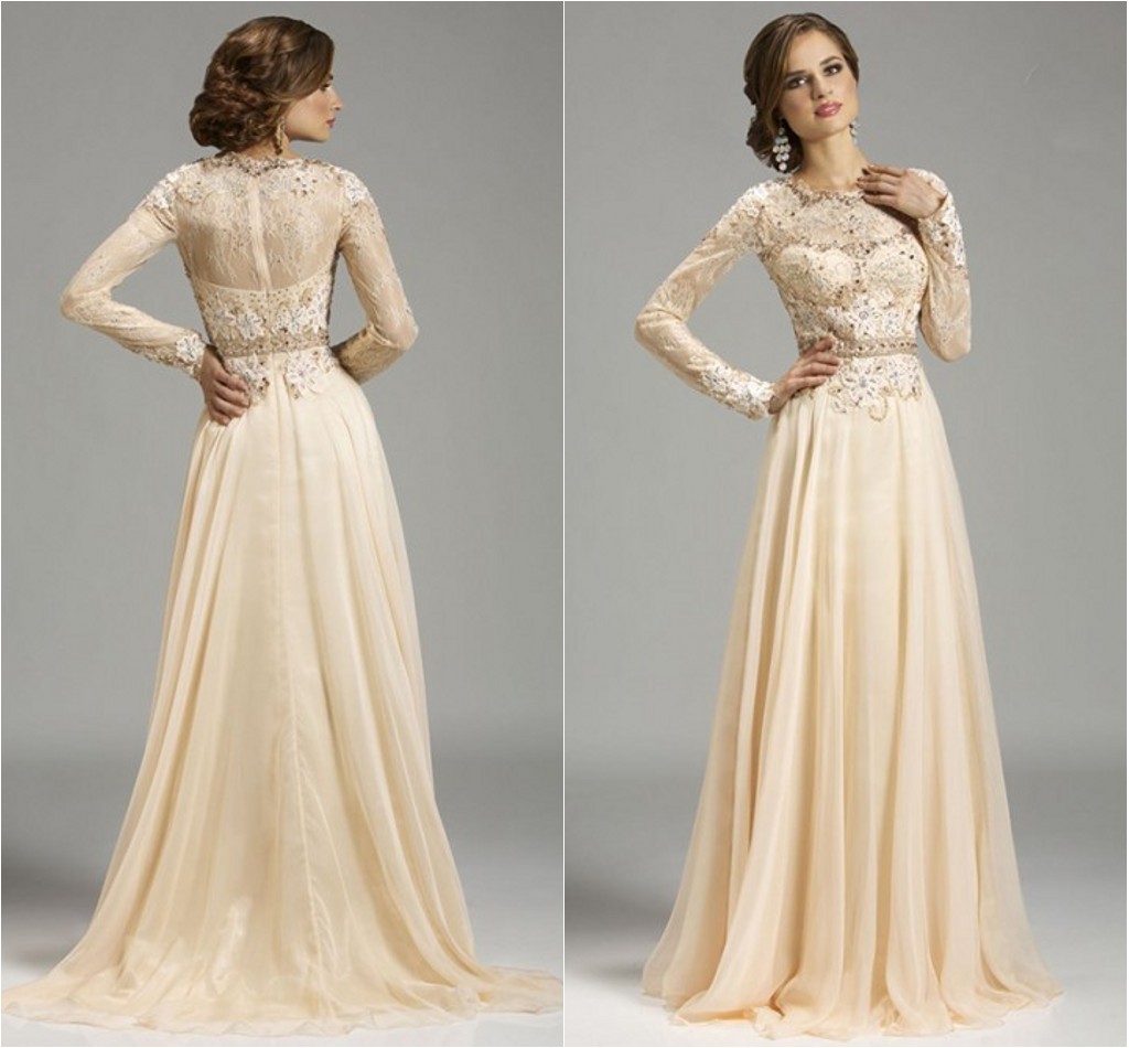 

2016 Hot Sale Fashion New Arrival Charming Free Shipping A-Line/Princess Long Sleeves High Neck Chiffon Applique Sweep Train Evening Dresses, Same as picture