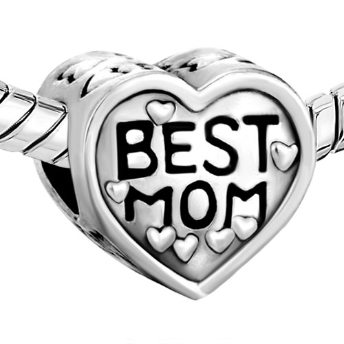 

Rhodium Plating heart Love My Best Mom Big Hole European Bead Fit Pandora Chamilia Biagi Charm Bracelet, Black