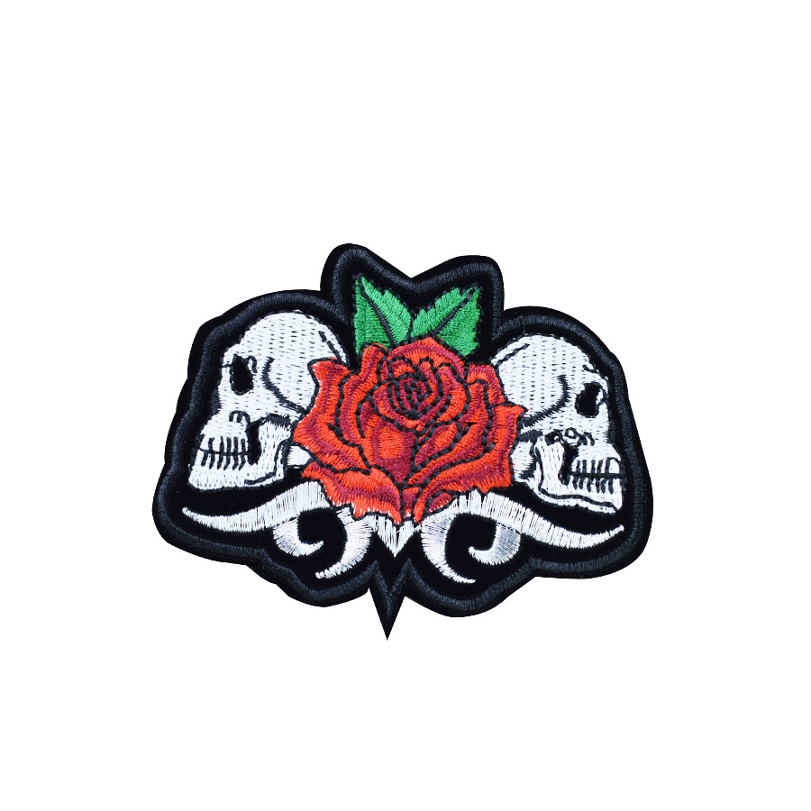 

1 PCS Twins Skull with Rose Embroidery Patches for Clothing Iron on Transfer Applique Patch for Garment Jackets DIY Sew on Embroidery Badge, Black