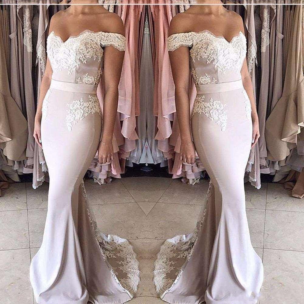 

Bridesmaid Dresses Arabic Vintage Off the Shoulder Satin Sashes Lace Appliques Mermaid Plus Size Maid Of Honor Gowns Wedding Guest Dress