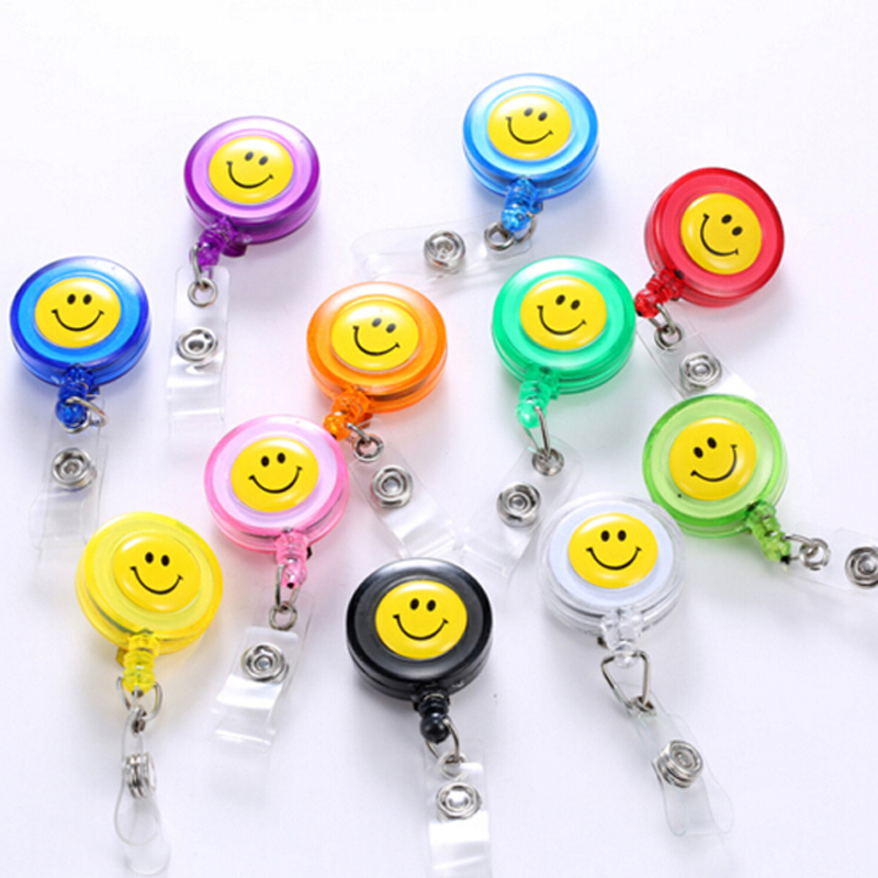 Smiling Face 20Pcs Retractable Pull Key ID Card Clip ID Badge Lanyard Name Tag Card Holder Reel School Office Supplies Papelaria-image-376700525