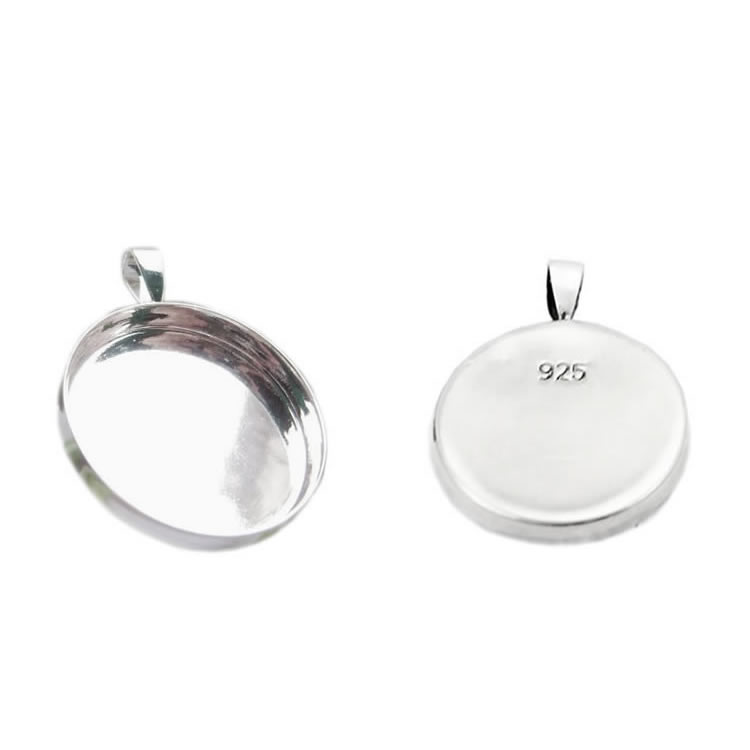 Beadsnice 925 ayar gümüş kolye tepsileri cabochon montajları 25.4mm yuvarlak düz sırt taşlar için fit fotoğraf takı kolye boşlukları KIMLIĞI 26727