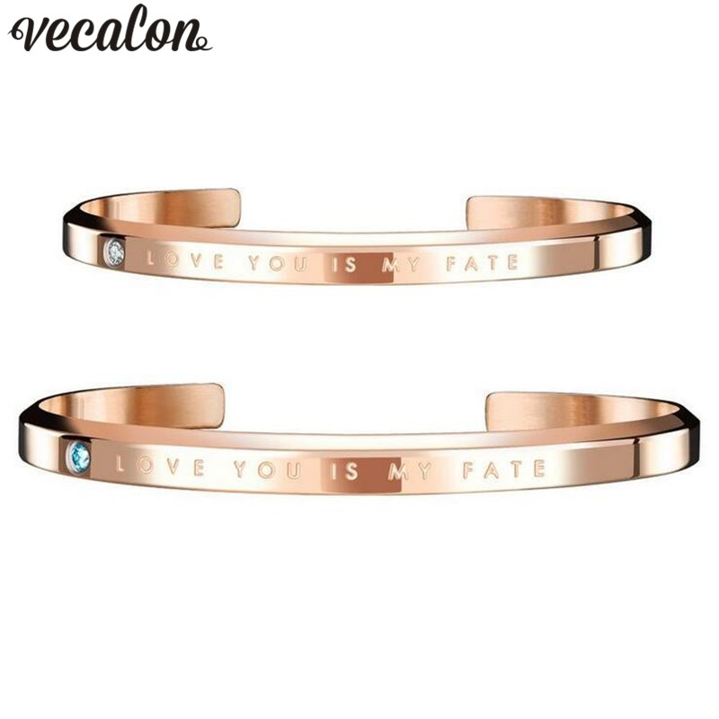 

Vecalon 3 colors Fashion Lovers Anniversary Bangle cuff Simulated diamond Cz Titanium Steel wedding Bracelet For women men Gift
