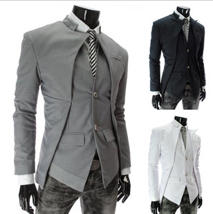Wholesale- New Style Fashion Mens Korean Trendy Urban Metrosexual Man Asymmetry Design Temperament Suit Cultivating Small