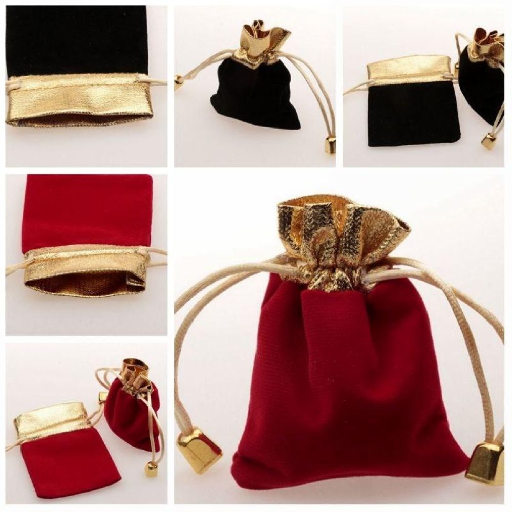 Orange Drawstring Pouch Gold Trim Velvet  Jewellery Pouch Party Gift Bag 16/11cm