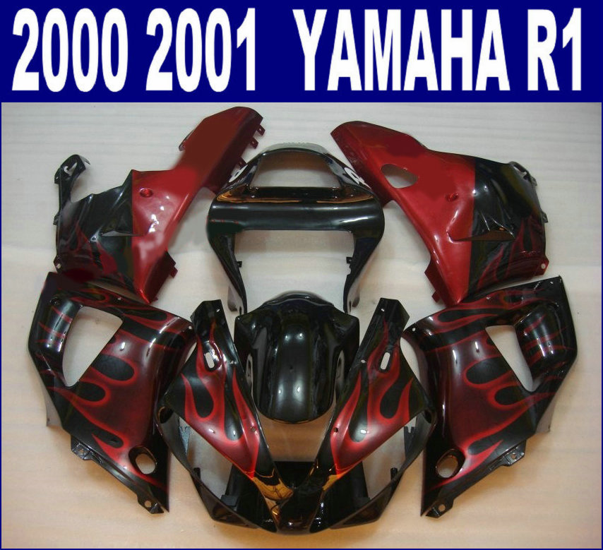 

ABS bodywork set for YAMAHA 2000 2001 YZF R1 fairing kit YZF1000 00 01 red flames in black fairings RQ27 + 7 gifts, Same as the picture shows