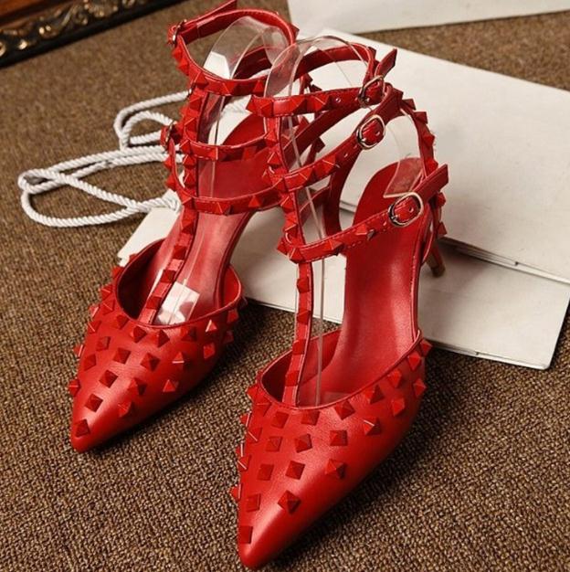 

Top Quality 12Color sheepskin Pumps Fashion Rivet Party Shoes Women 6CM 8CM 10CM High Heels Genuine Leather EU34-41 Size With Box, Picture color 8cm heel